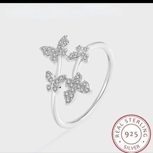 925 Sterling Silver Butterfly open Adjustable Finger Ring